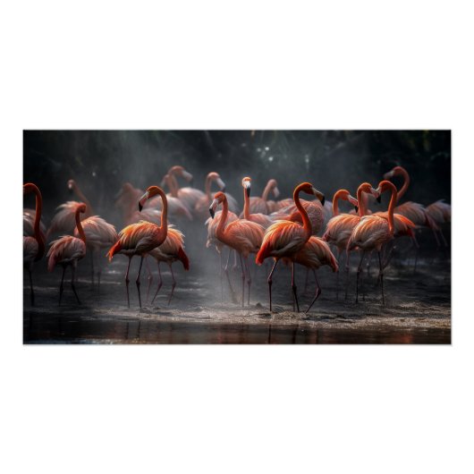 Poster Flamants roses tropicaux (Devant)