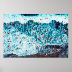 Poster Flamants roses volant sur la plage de la mer des C