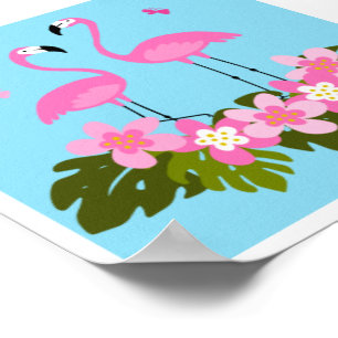 Poster Flamants tropicaux et illustration florale
