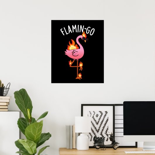 Poster Flamin go Funny Flamant rose Pun Dark BG (Bureau à domicile)