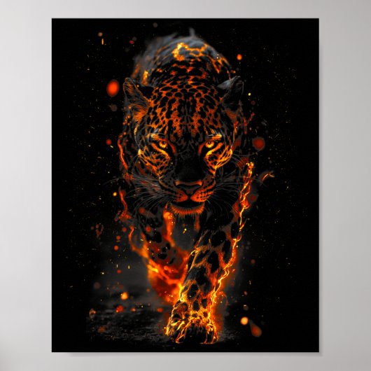 Poster Flaming Jaguar Fierce Leopard Wild Fire Animal Sri (Devant)