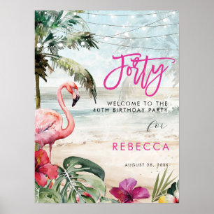 Poster flamingo beach tropical quarante signe de bienvenu