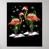 Poster Flamingo Christmas Tree Santa Hat Light Merry (Devant)