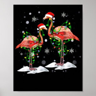 Poster Flamingo Christmas Tree Santa Hat Light Merry