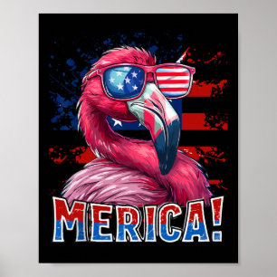 Poster Flamingo Drapeau Américain Merica 4 Juillet Enfant