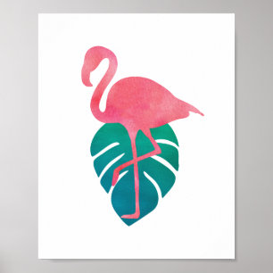 Poster Flamingo Feuilles Tropicales Art Aquarelle