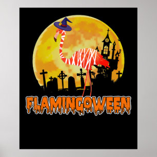 Poster Flamingo   Flamingoween Funny Witch Halloween