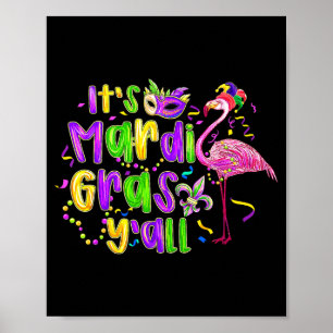 Poster Flamingo Mardi Gras Y'all Fleur De Lis Prépa Gras