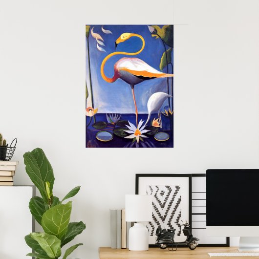 Poster Flamingo, painting by Joseph Stella (Bureau à domicile)