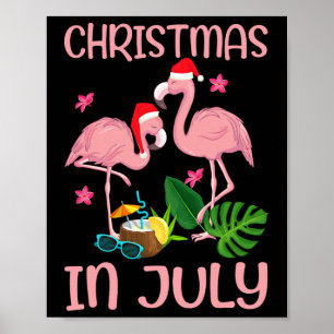 Poster Flamingo Rose de Noël en Juillet Avec Chapeau de P