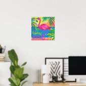 Poster Flamingo rose Position tropicale sur une jambe (Bureau à domicile)