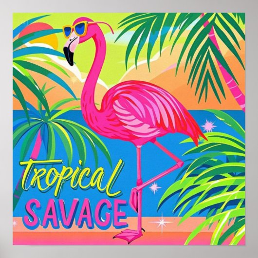 Poster Flamingo rose Position tropicale sur une jambe (Devant)