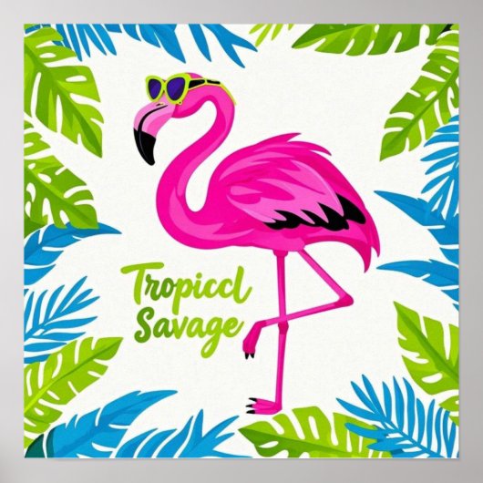 Poster Flamingo rose Position tropicale sur une jambe (Devant)