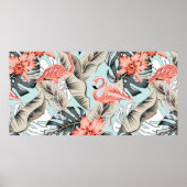 Poster Flamingo rose tropicale avec fleurs d'orchidées et (Devant)