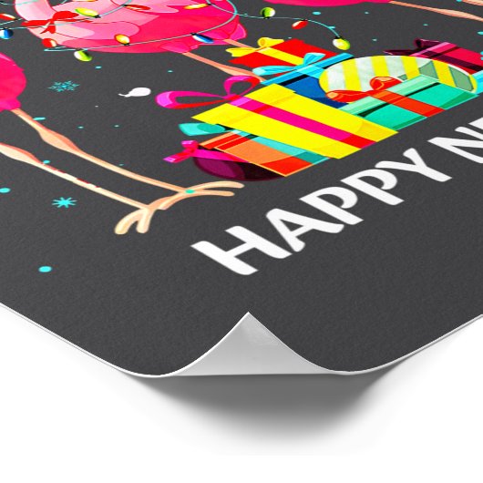 Poster Flamingo Santa Hat Happy New Year Light Long Sleev (Coin)
