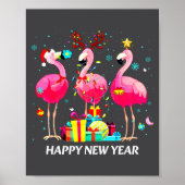 Poster Flamingo Santa Hat Happy New Year Light Long Sleev (Devant)