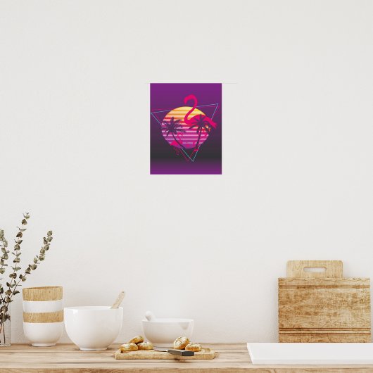 Poster Flamingo Sunset Synthwave (Cuisine)
