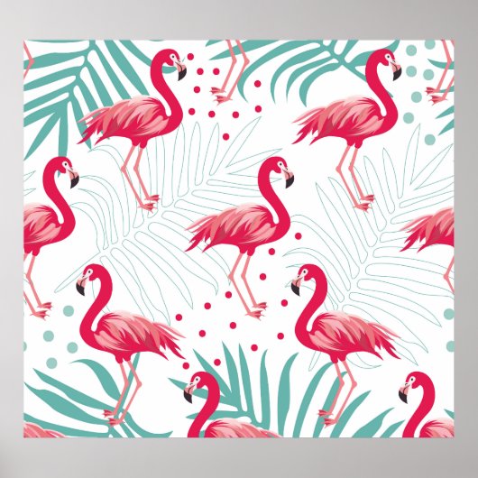 Poster Flamingo tropical et feuille, motif d'été. (Devant)