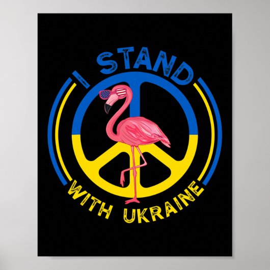 Poster Flamingo Ukraine I Stand With Ukraine Flag Support (Devant)