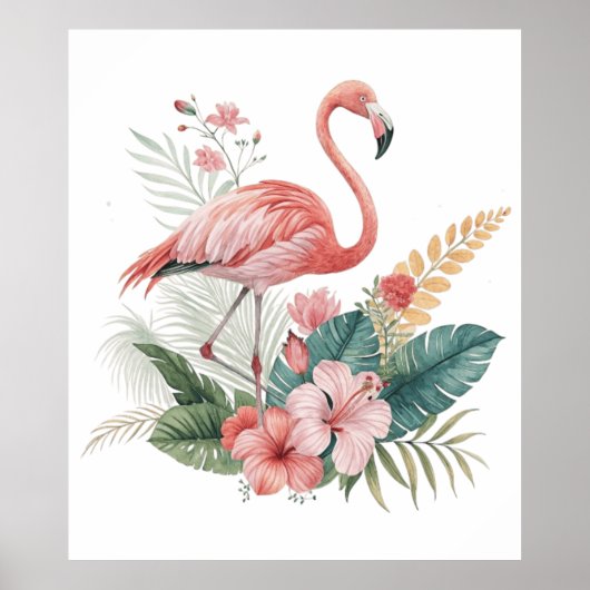 Poster Flamingo With Flowers (Devant)