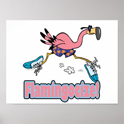 Poster flamingocize jogging flamingo dessin animé (Devant)