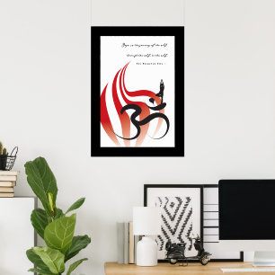Poster Flamme Rouge Yoga & Moderne Zen Calligraphie Om Au