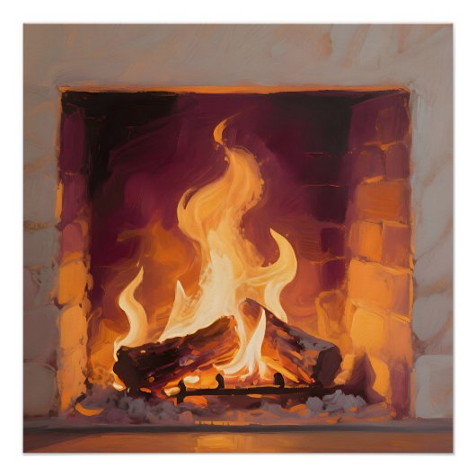 Poster Flammes de cheminée cosy (Devant)