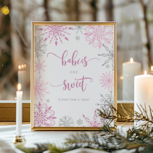 Poster Flammes de neige en argent rose Les bébés sont dou