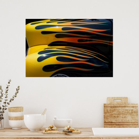 Poster Flammes de voiture jaune classique (Cuisine)