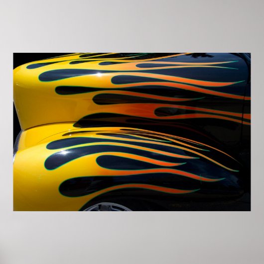 Poster Flammes de voiture jaune classique (Devant)