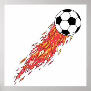 Poster flammes feu balle de football