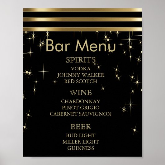 Poster Flammes Noir & Or avec Barres - Menu Bar (Devant)