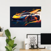 Poster Flammes Numériques de Course de Supercar Vibrantes (Bureau à domicile)