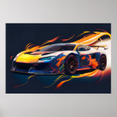 Poster Flammes Numériques de Course de Supercar Vibrantes (Devant)