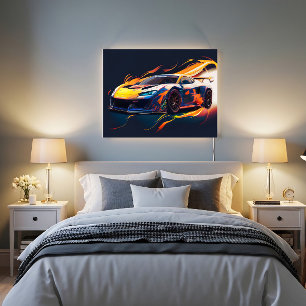 Poster Flammes Numériques de Course de Supercar Vibrantes