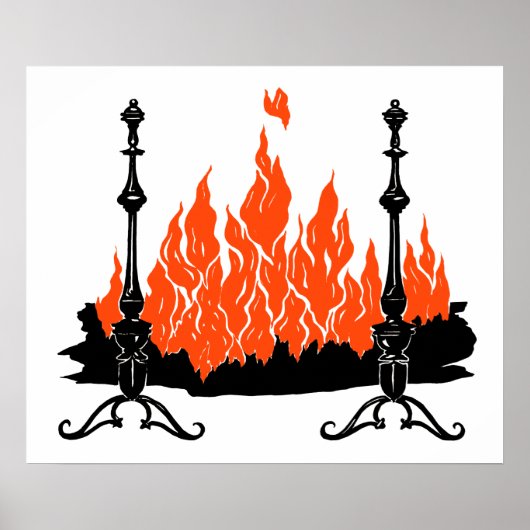 Poster Flammes rouges cheminée silhouette art (Devant)
