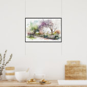 Poster Flânerie printanière dans l'aquarelle du parc (Cuisine)