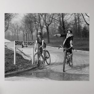 Poster Flapper Girls Riding Bicycles, 1925. Photo vintage