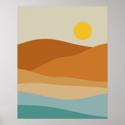 Poster Flat Boho Paysage Abstrait Coucher de soleil et mo (Devant)