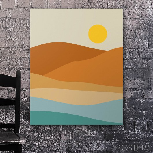 Poster Flat Boho Paysage Abstrait Coucher de soleil et mo