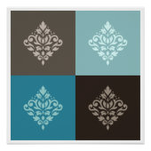 Poster Flèche Damask Pattern Carrés Teals Browns White (Devant)