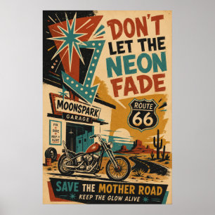 Poster Flèche en étoile de la Route 66 Garage de motos