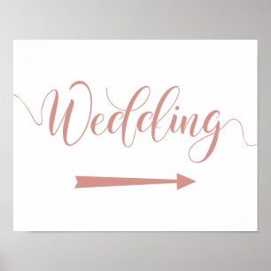 Poster Flèche rose Mariage or signe direction droite