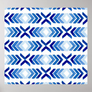 Poster Flèches bleu Rhombus Motif aquarelle