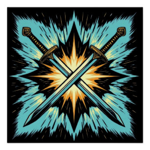 Poster Flèches de Fantaisie Croisées avec Énergie Lumineu