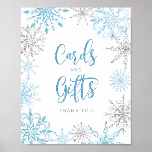 Poster Flèches de neige en argent bleu Cartes et cadeaux (Devant)