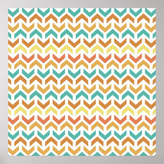 Poster Flèches rétro Chevron Orange Turquoise or Motif (Devant)