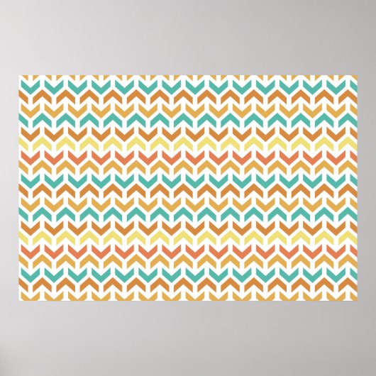 Poster Flèches rétro Chevron Orange Turquoise or Motif (Devant)