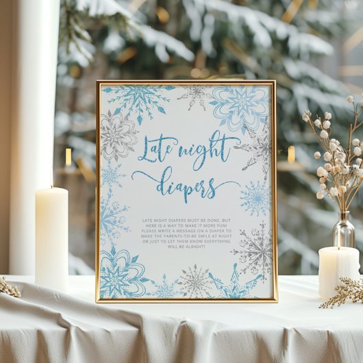 Poster Fléchettes de neige en argent bleu Late couche Pos