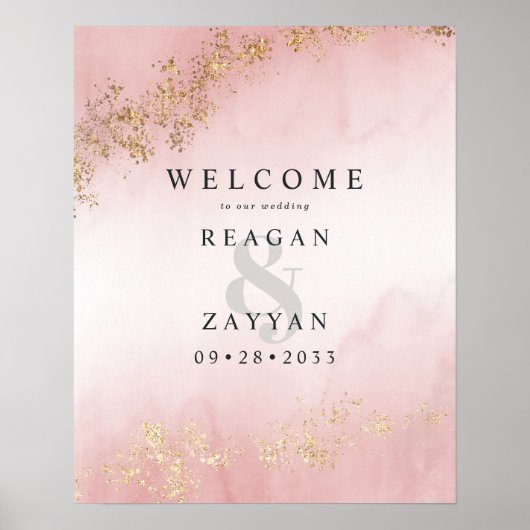 Poster Flecks d'or Luxe moderne Mariage rose pâle Accueil (Devant)